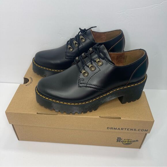Dr. MARTENS Leona Lo Size 9 Vintage Smooth Leather Lug Sole Heeled Shoe, Black - Picture 3 of 13